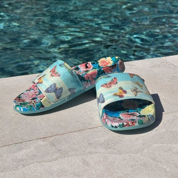 Johnny Was Costa Azul Butterfly Pool Slides Sandal 8M - Picture 9 of 10